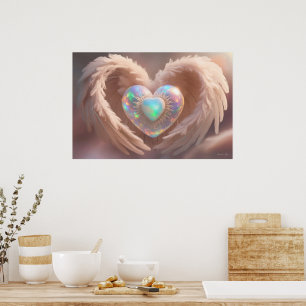 Poster *~* Double Coeur Ange Blanc Ailes AP78 Opale