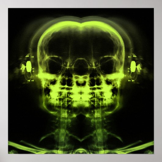 Poster Double crâne à rayons X avec casque - Vert chaux (Devant)