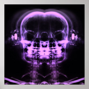 Poster Double crâne à rayons X avec casque - violet