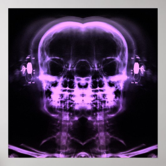 Poster Double crâne à rayons X avec casque - violet (Devant)