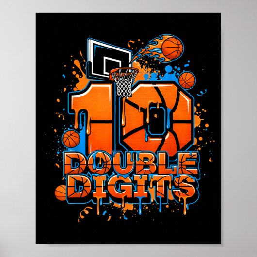 Poster Double Digits Birthday 10 Year Old Boy Basketball (Devant)