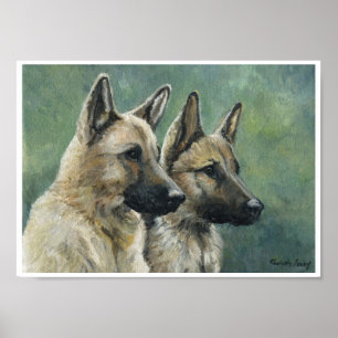 Poster "Double Duty" German Shepherd Print of Oil Paintin
