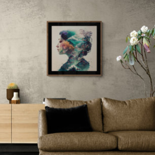 Poster Double exposition de la femme et paysage Ai Art