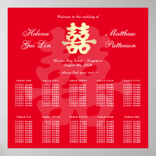 Poster Double Happiness Chinese Wedding Seating Plan