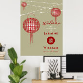 Poster Double Happiness Lanternes Rouges Mariage Chic Chi (Bureau à domicile)