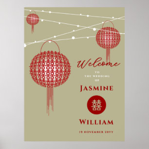 Poster Double Happiness Lanternes Rouges Mariage Chic Chi
