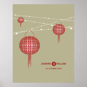 Poster Double Happiness Lanternes Rouges Mariage Chic Chi