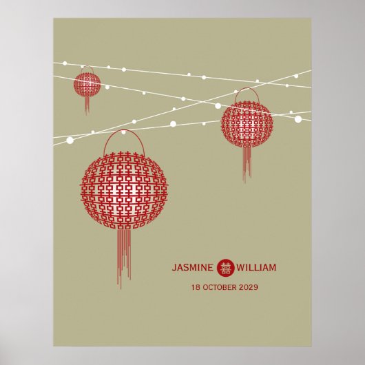 Poster Double Happiness Lanternes Rouges Mariage Chic Chi (Devant)