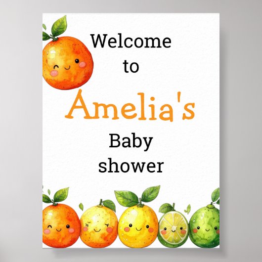 Poster Douce Baby Shower Citron Mignon (Devant)