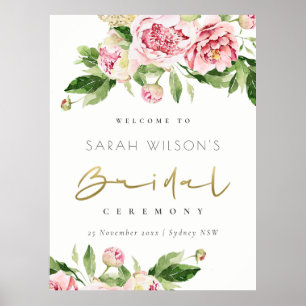 Poster Douce Bienvenue Mariage Floral Aquarelle Teint Ros