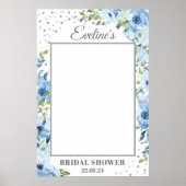 Poster Douce bleu floral argent nuptiale douche photo pro (Devant)