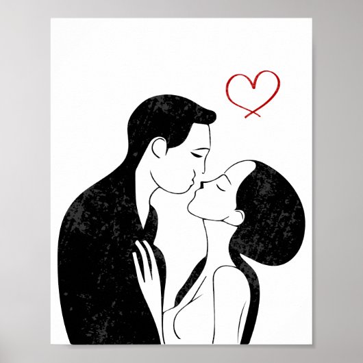 Poster Douce Doodle Amour Coeur Romantique Couple Kiss (Devant)