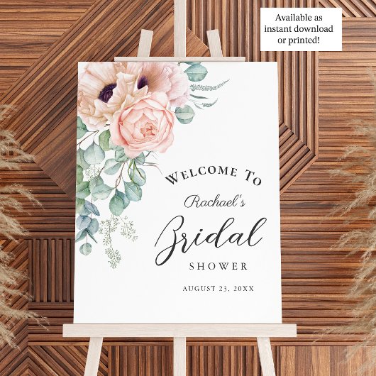 Poster Douce Fête de Mariage Fleurie Rose Aquarelle