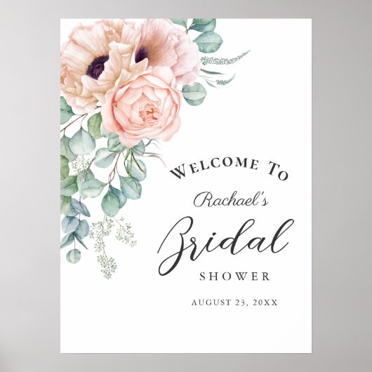 Poster Douce Fête de Mariage Fleurie Rose Pâle Aquarelle (Devant)