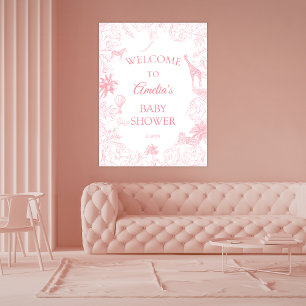 Poster Douce Fête de Naissance Safari Jungle Animaux Rose
