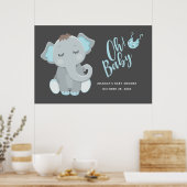 Poster Douce Fête Prénatale de Bébé Éléphant Garçon (Cuisine)