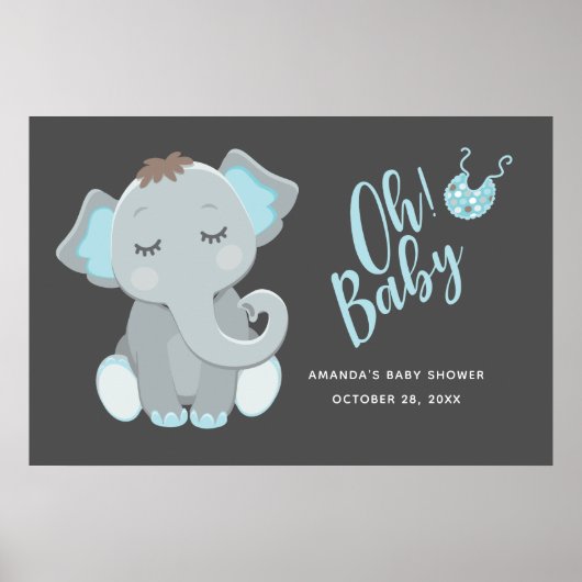 Poster Douce Fête Prénatale de Bébé Éléphant Garçon (Devant)
