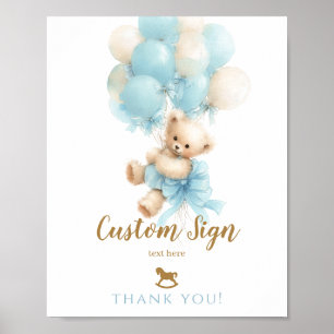 Poster Douce Fête Teddy Bear Bleu Baby Boy