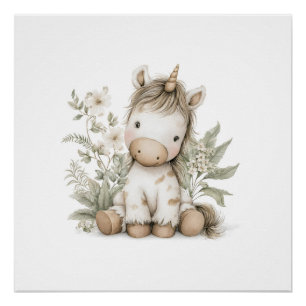 Poster Douce illustration de livre d'histoires de licorne