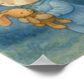 Poster Douce Lapin Endormi & Teddy Clair de Lune Aquarell (Coin)