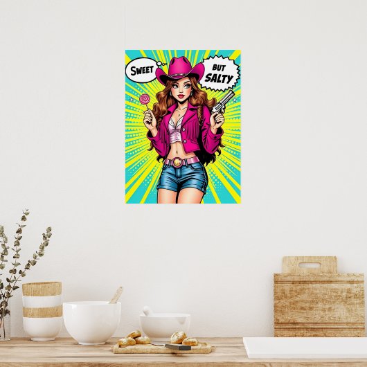 Poster Douce mais salée Cowgirl - Retro Western Pop Art (Cuisine)