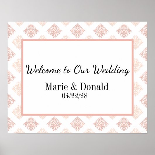Poster Douce Mariage au Damassé Rose Pêche (Devant)