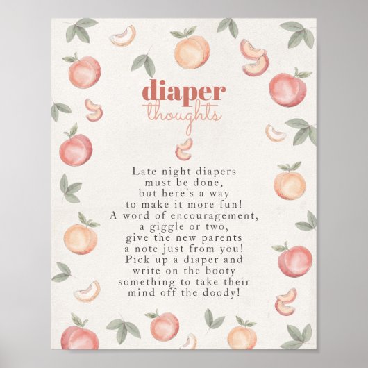 Poster douce pêche boho couche pensées baby shower signe (Devant)
