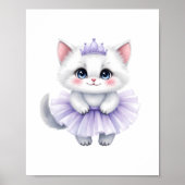 Poster Douce Princesse Chaton Blanc en Tutu Violet Royal (Devant)