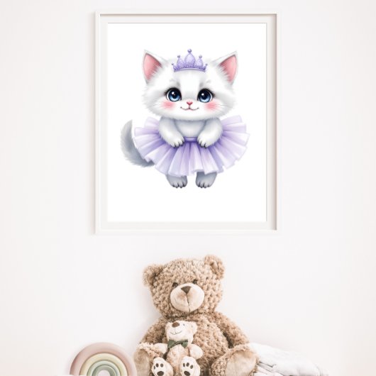 Poster Douce Princesse Chatte Blanche en Tutu Violet Roya