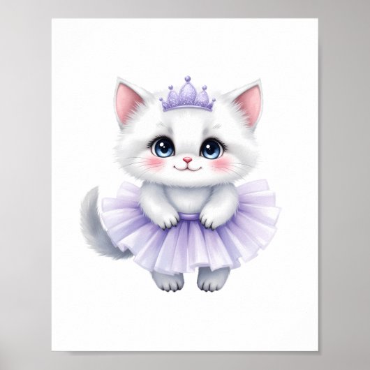 Poster Douce Princesse Chatte Blanche en Tutu Violet Roya (Devant)