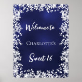 Poster Douces 16 flocons de neige bleus de bienvenue (Devant)