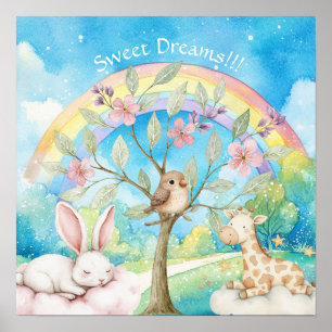 Poster Douces Rêves Animaux Endormis de la Licorne pour l