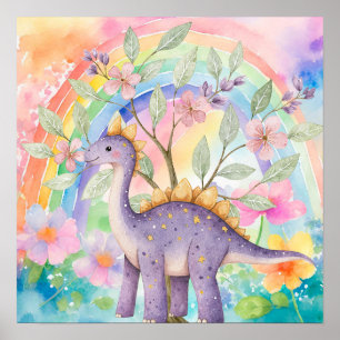 Poster Douces Rêves Arc-en-Ciel Dinosaures Violets Nurser