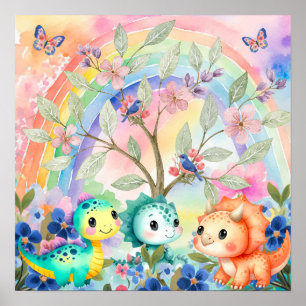 Poster Douces Rêves Arc-en-ciel et Dinosaures Bébés Nurse