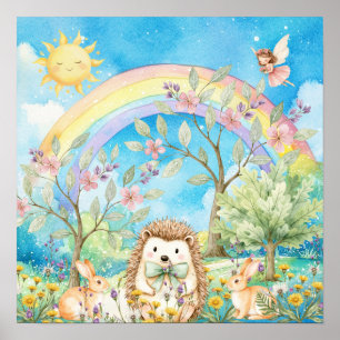 Poster Douces Rêves Arc-en-Ciel Hérisson & Lapins Nurseri