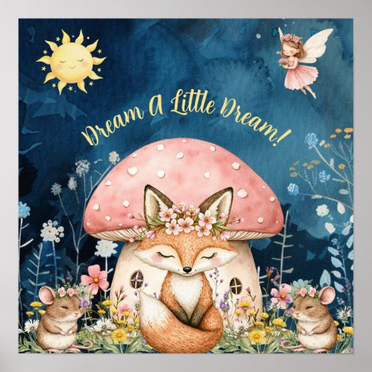 Poster Douces Rêves Fleur Fox & Souris Nursery (Devant)
