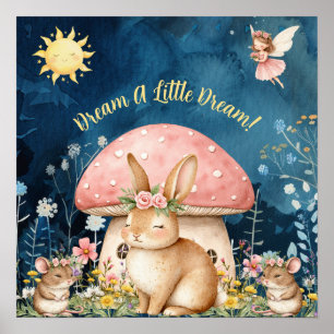 Poster Douces Rêves Floral Lapin & Souris Nursery