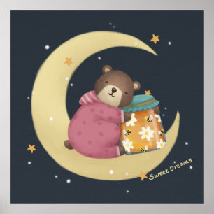 Poster Douces Rêves: Illustration de l'ours et du miel
