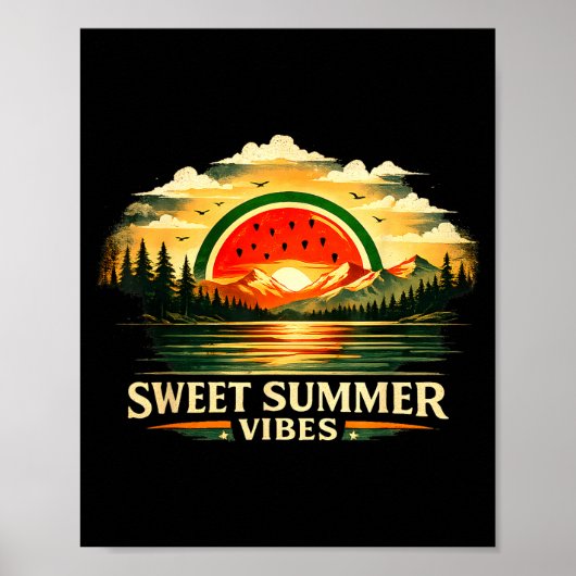 Poster Douces vibrations d'été pastèque coucher de soleil (Devant)