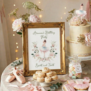 Poster Douceur d'anniversaire ballerine aquarelle ruban r