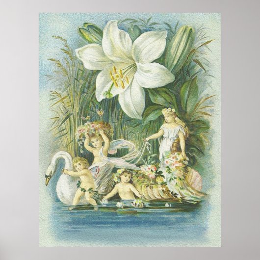 Poster Douceur - Fées, cygne et fleurs (Devant)
