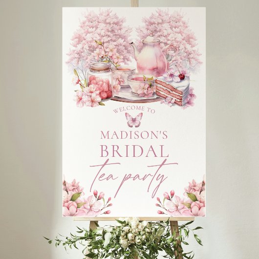 Poster Douche à thé nuptiale cerise en fleurs