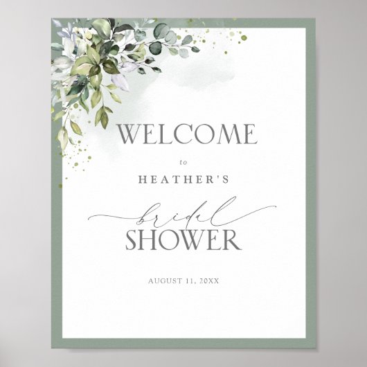 Poster Douche Botanique Dusty Blue Eucalyptus Bienvenue (Devant)