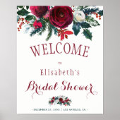 Poster Douche d'hiver burgundy fleurie d'aquarelle (Devant)