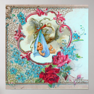 POSTER DOUCHE GARÇON STORK BÉBÉ