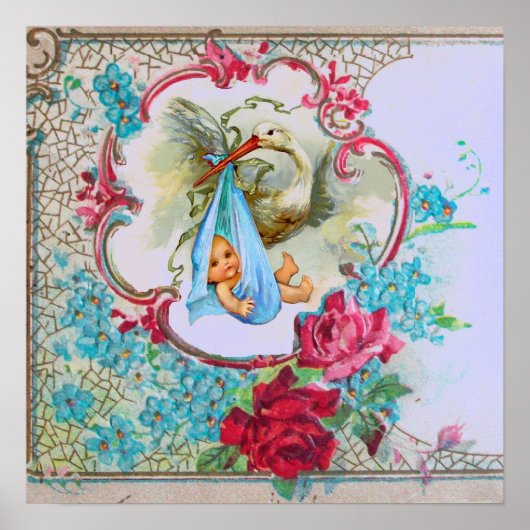 POSTER DOUCHE GARÇON STORK BÉBÉ (Devant)