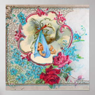 POSTER DOUCHE GARÇON STORK BÉBÉ