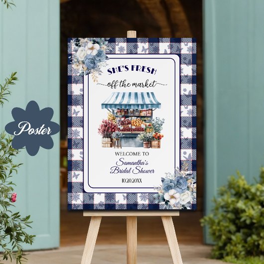 Poster Douche Mariage Blue Gingham Hors du Marché