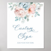 Poster Douche nuptiale Dusty Blue floral Custom (Devant)