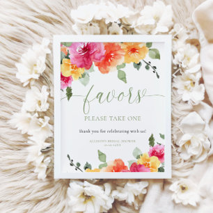 Poster Douche nuptiale fleurie colorée favorise signe